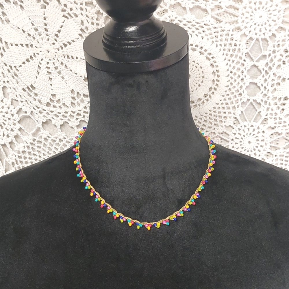 Hand Crafted Multicolor Bead Crocheted Necklace by Rust Belt Raised